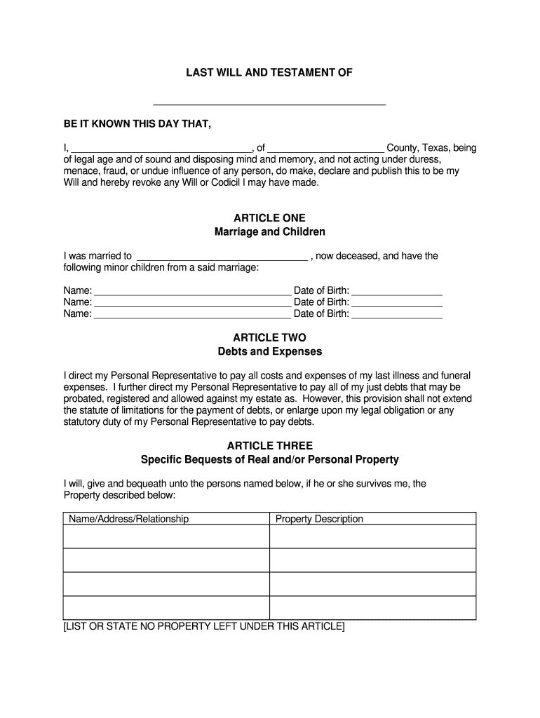 Tx Last Will And Testament Form - Fill Online, Printable, Fillable within Free Printable Texas Will Forms