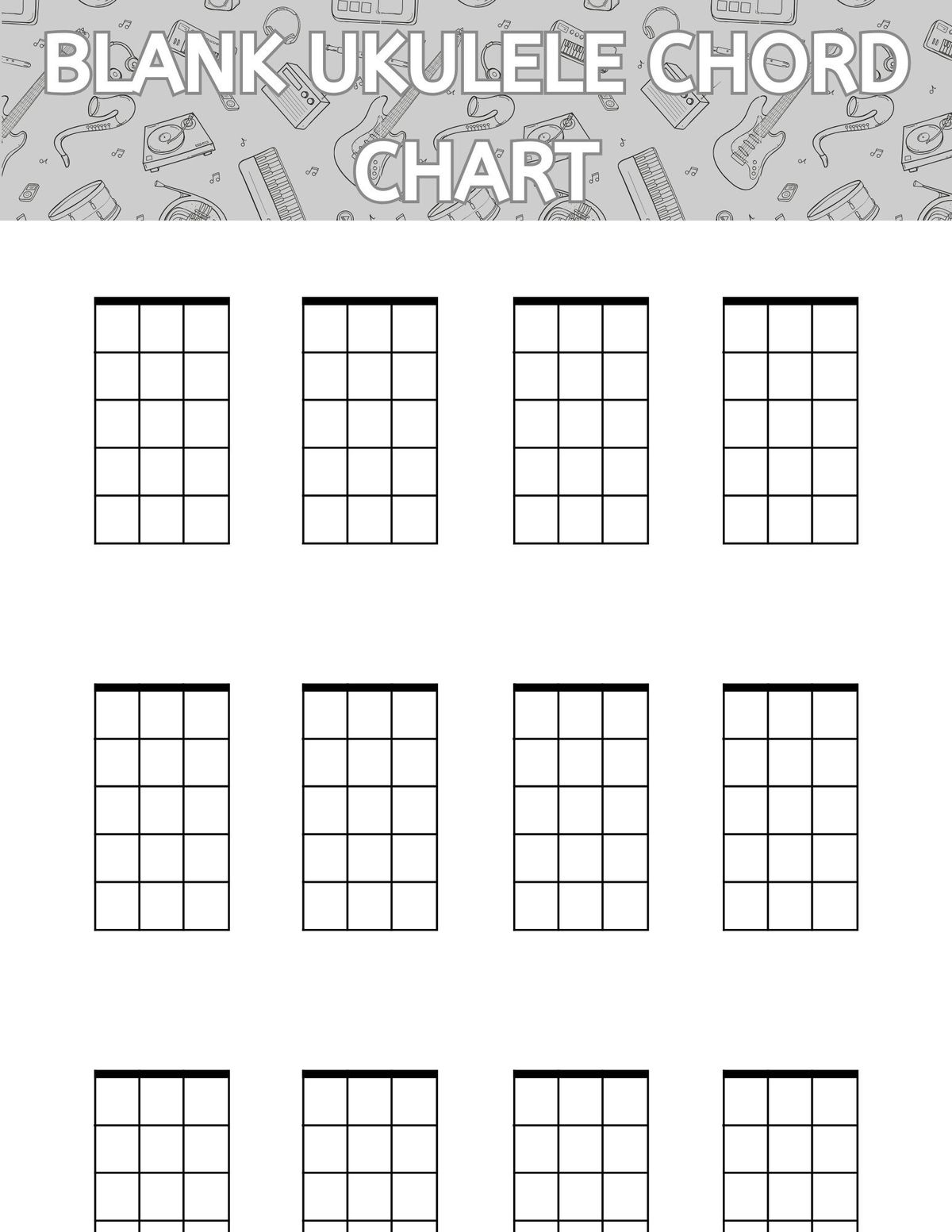 Ukulele Printable Chord Chart, Blank Chord Chart, Teaching Ukulele regarding Blank Ukulele Chord Chart Printable