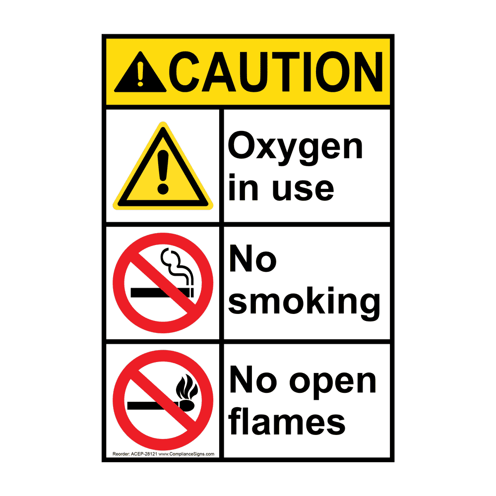 Vertical Oxygen In Use No Smoking No Open Flames Sign - Ansi Caution regarding Oxygen In Use Printable Sign