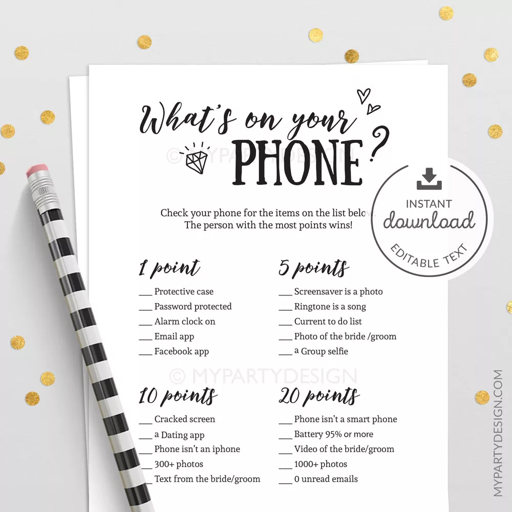 What'S On Your Phone Game, Printable Card - My Party Design with What'S On Your Phone Game Free Printable