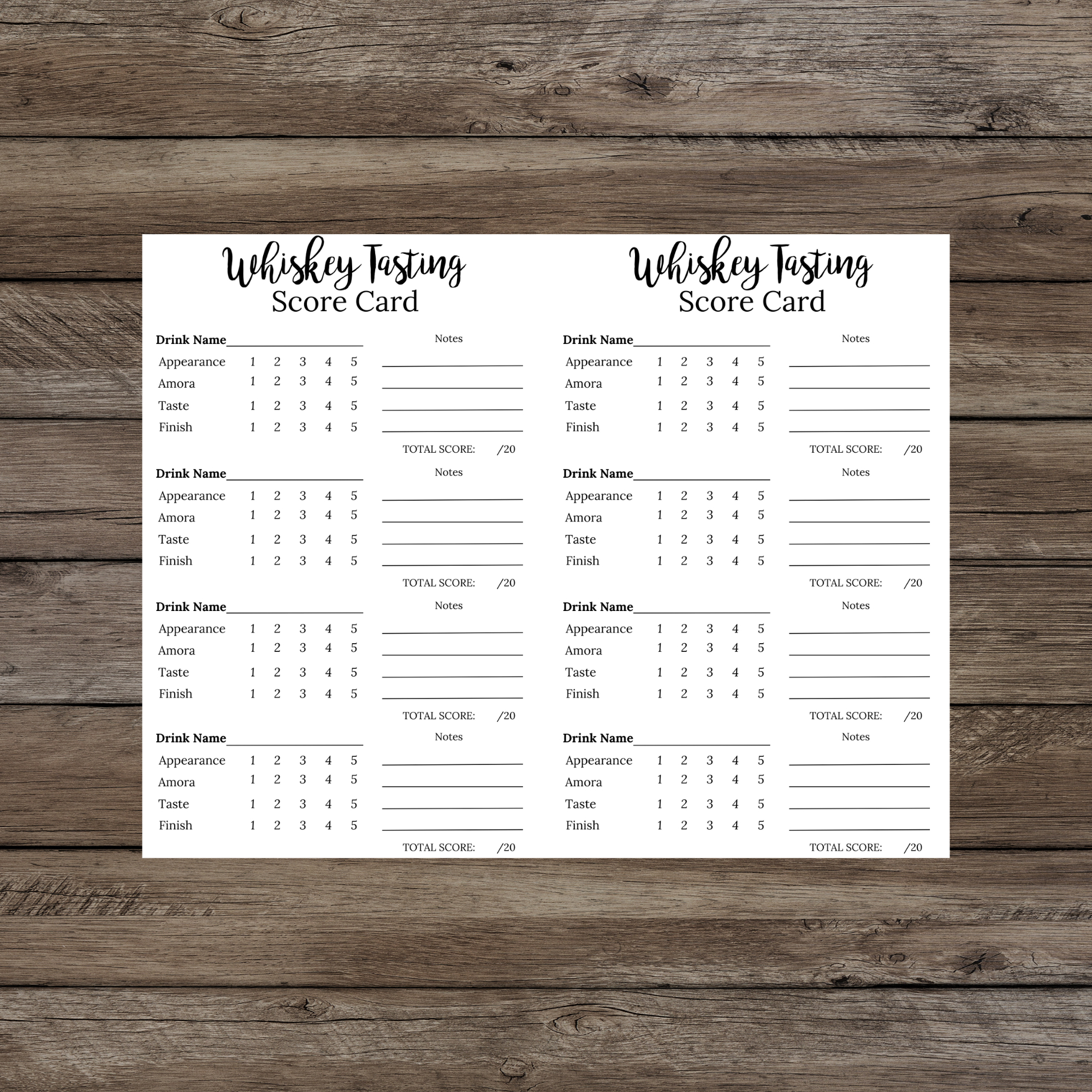 Whiskey Tasting Scorecard Whiskey Tasting Notecards with regard to Free Printable Whiskey Tasting Sheet Template