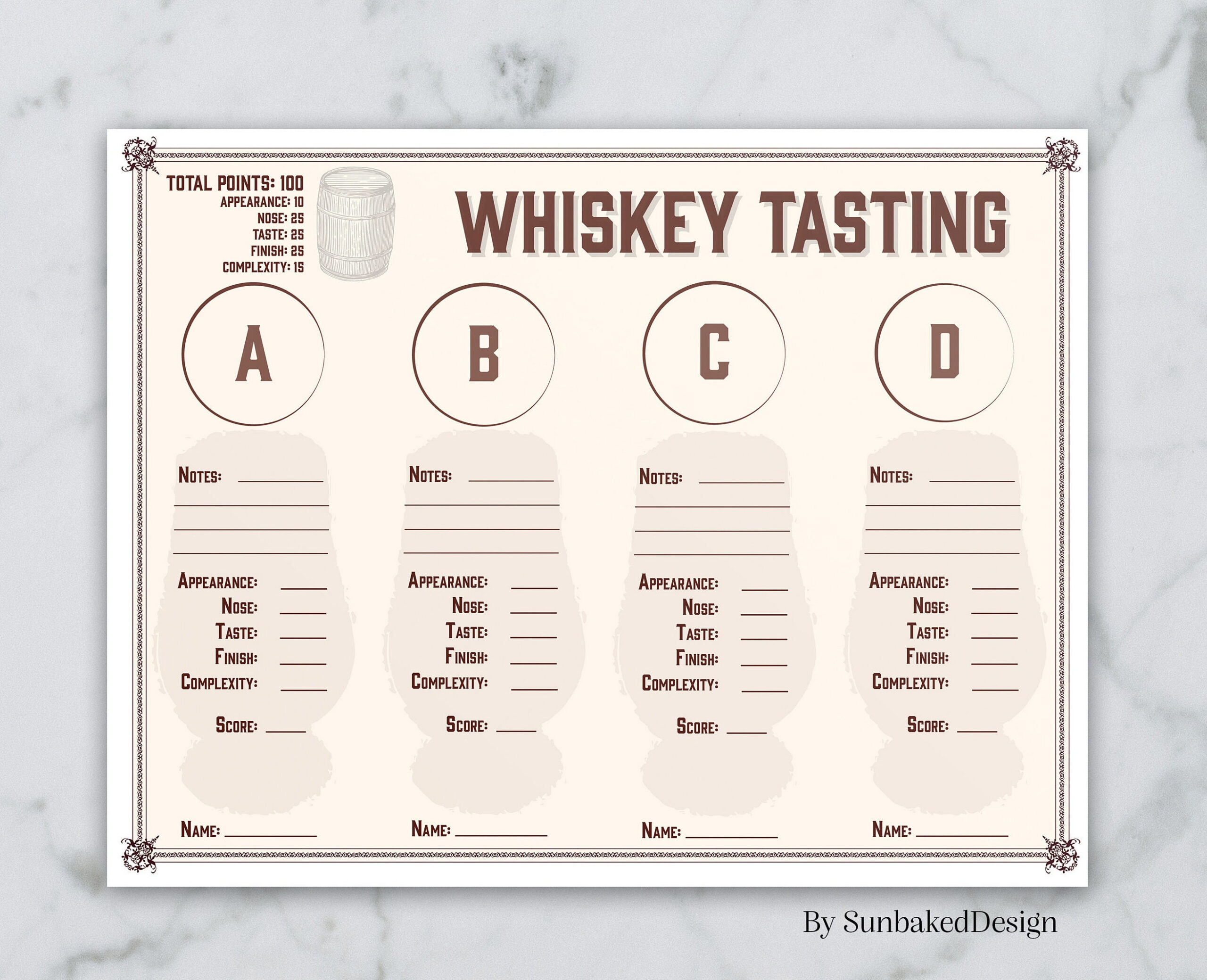 Whisky Tastings Scorecard - 4 Tastings, Druckbare Scoring Mat throughout Free Printable Whiskey Tasting Sheet Template
