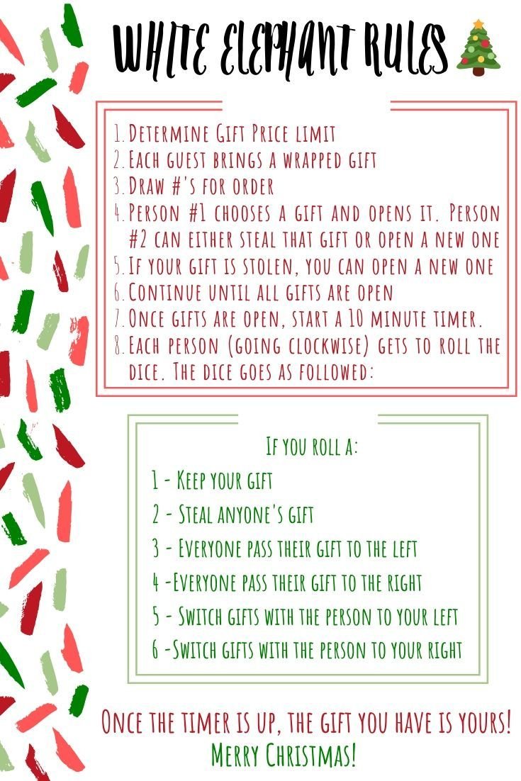 White Elephant Christmas Game Rules for White Elephant Game Rules Printable