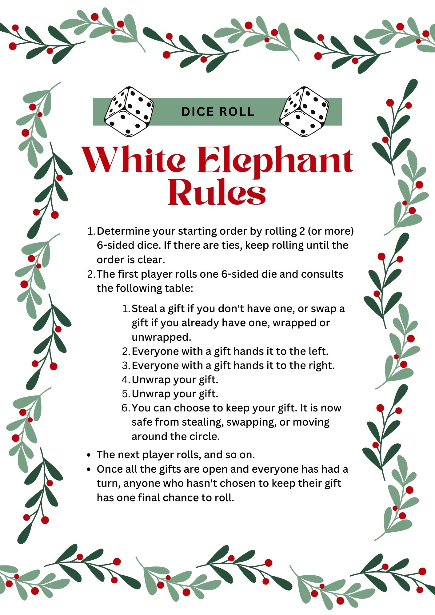 White Elephant Rules For Gift-Giving Fun [Printables] - Fun Blog in White Elephant Game Rules Printable
